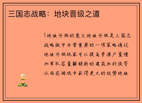 三国志战略：地块晋级之道